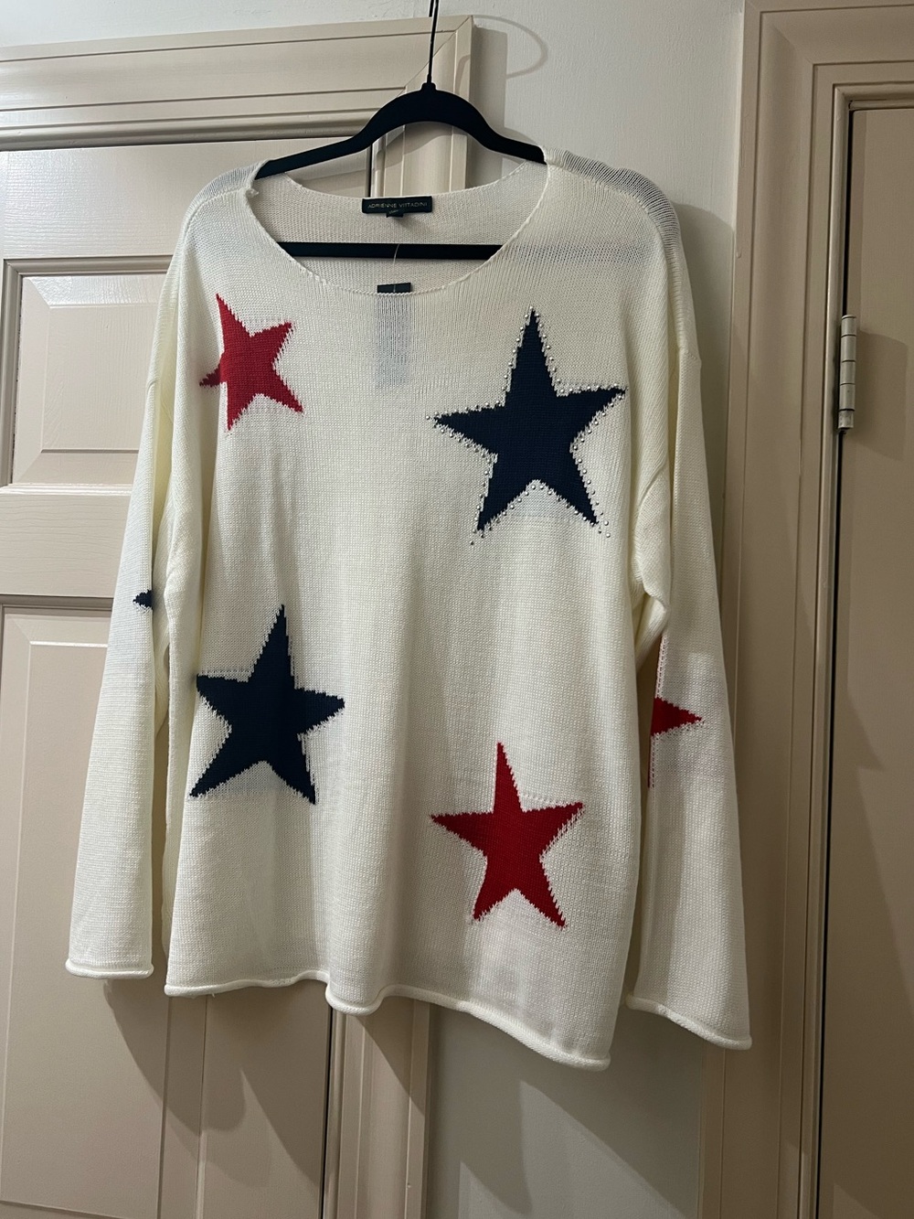 Women's Cream Star Print Sweater - Red & Navy